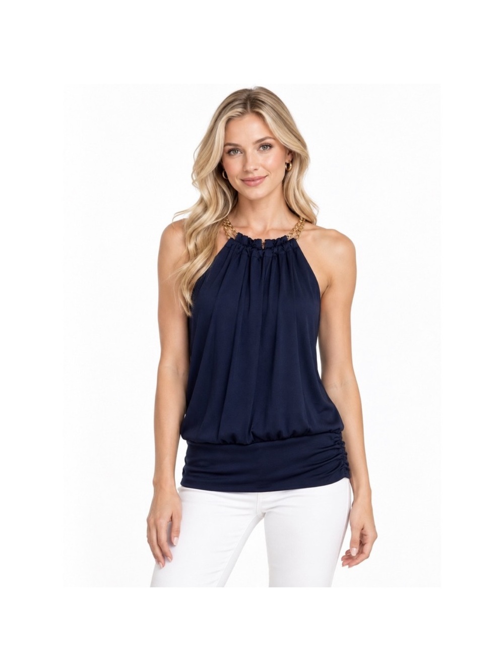 Lilly Pulitzer Bowen navy and gold halter tank top